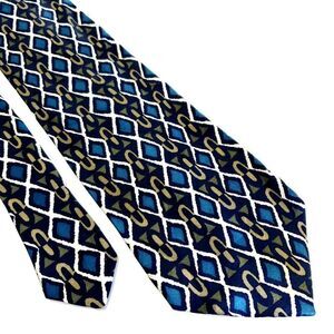 Martin Wong Green Teal Abstract Print Geometric‎ Short Wide Silk Tie